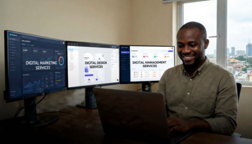 Jossidy Digital Services graphic featuring a Remote Digital Services Freelancer offering expert solutions.